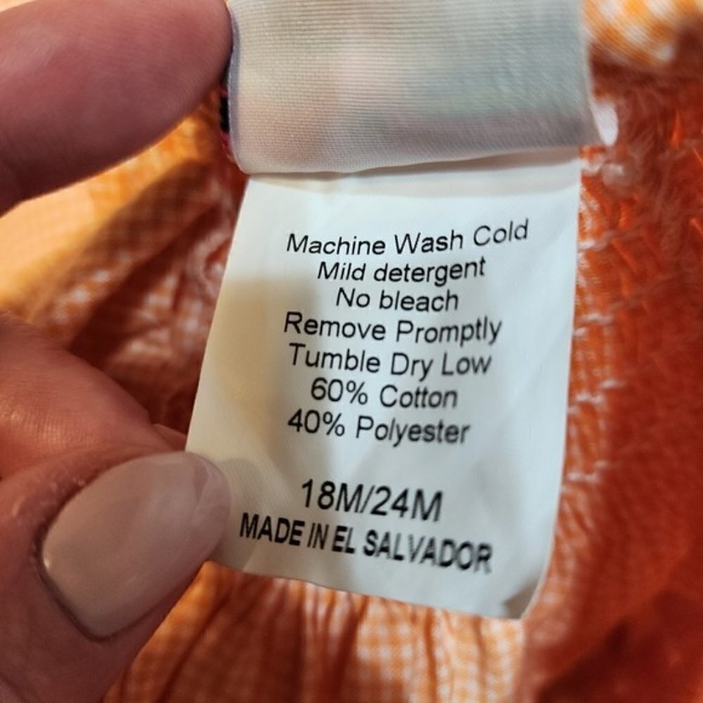 Castles And Crown boutique smocked dress sz 18-24 orange gingham summer - Picture 8 of 8